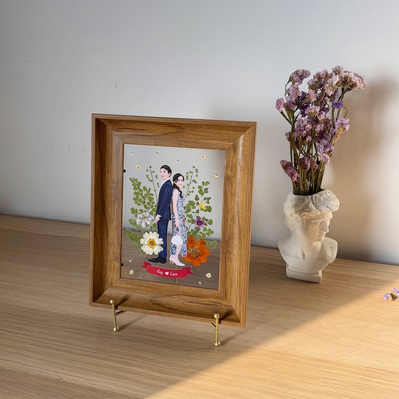 Manyu 似颜绘 插画压花相框 新婚礼物 ８寸相框 - 订制画像 - 其他材质 咖啡色