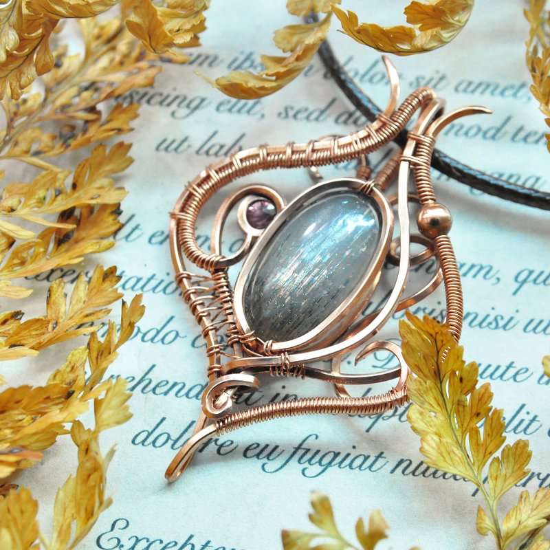 【秋日灿灿】－金属线编织－黑太阳石项链 - 项链 - 其他金属 橘色