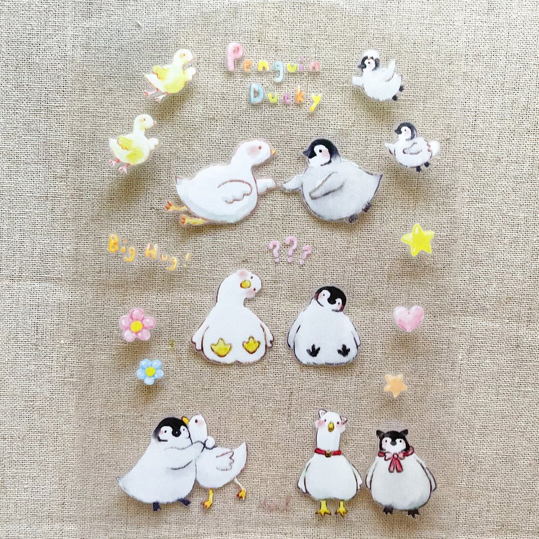 企鹅小鸭鸭 转印贴纸 - 贴纸 - 纸 白色