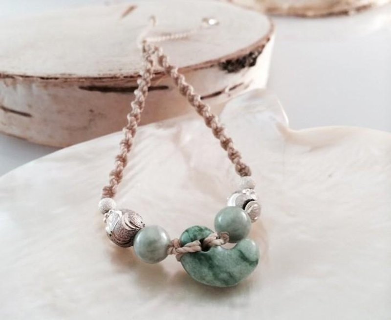 Burmese natural jade 玉 玉 ◇ Macrame bracelet - 手链/手环 - 其他金属 
