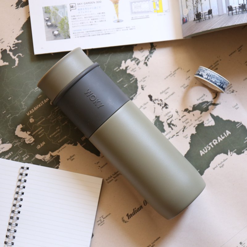 WOKY沃厨  JIN真瓷系列 极简轻量陶瓷保温瓶 580ML 绿色 - 保温瓶/保温杯 - 陶 绿色
