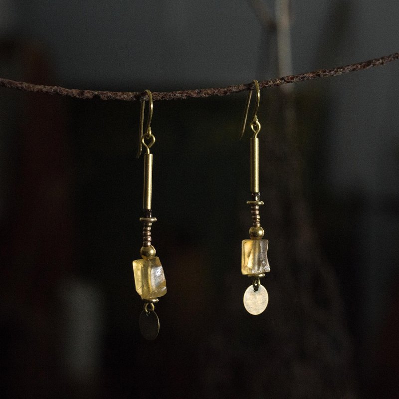 黄水晶波希米亚耳环 - 可做夹式耳环 - 耳环/耳夹 - 其他材质 橘色