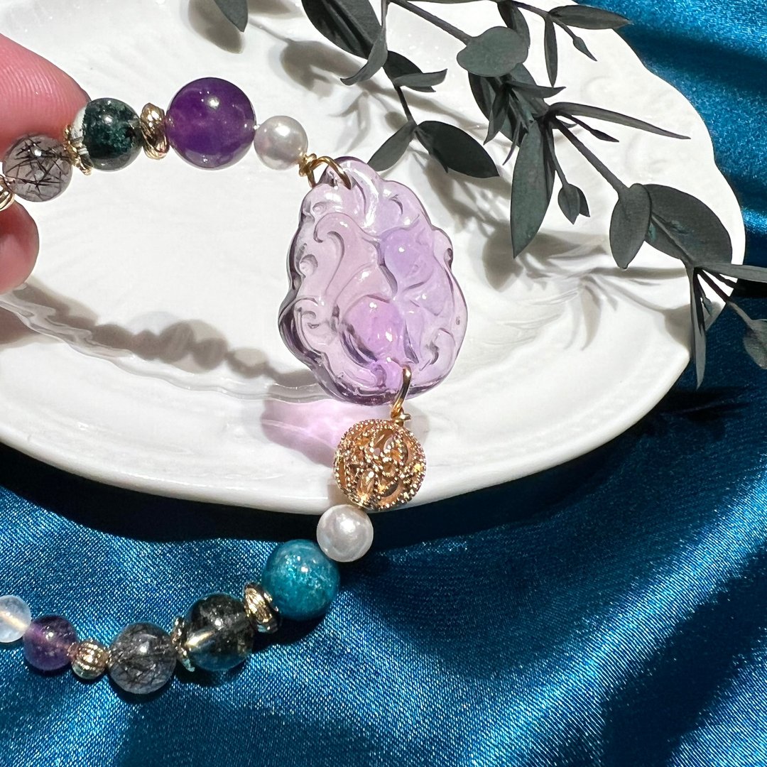 carina accessories九尾狐水晶手链 紫水晶 海蓝宝 青金石 定制化 - 手链/手环 - 水晶 多色