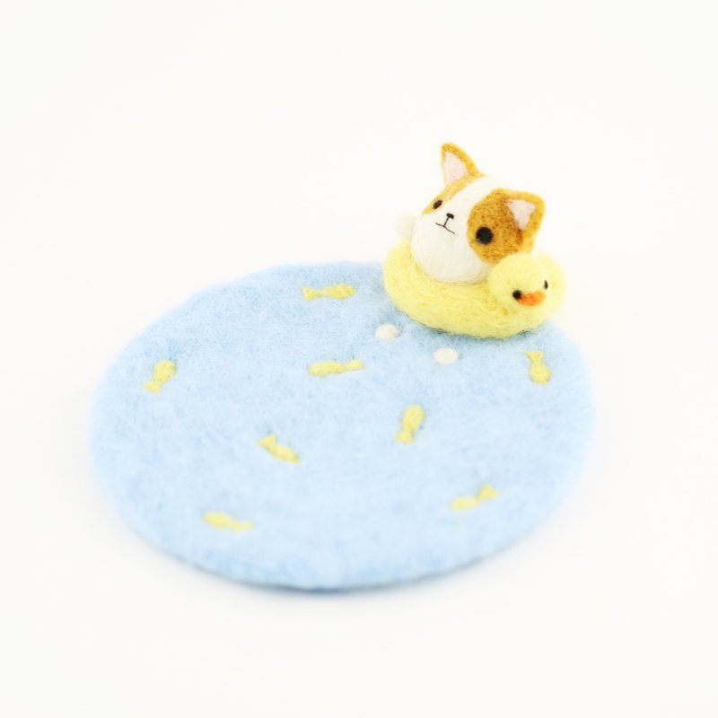 游乐系列-玩水趣柯基杯垫 - 杯垫 - 羊毛 