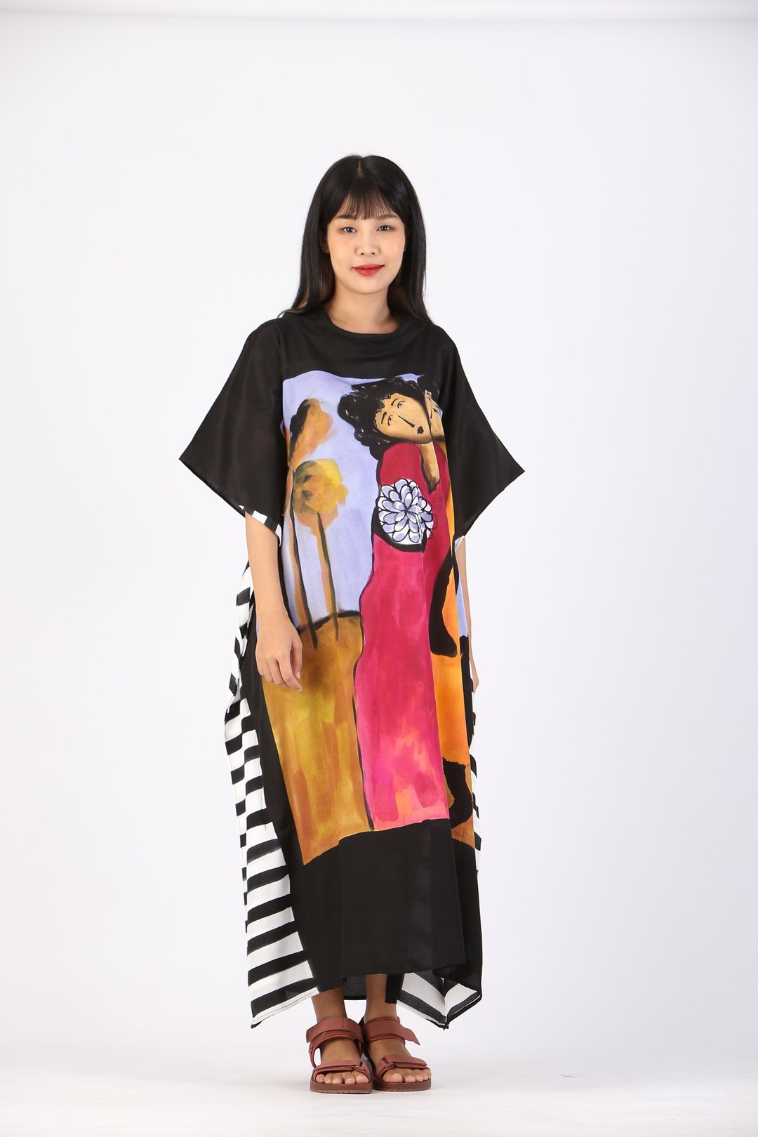 Hand Painted Cotton Silk Kaftan for Summer Resort Vacation F - 洋装/连衣裙 - 棉．麻 多色