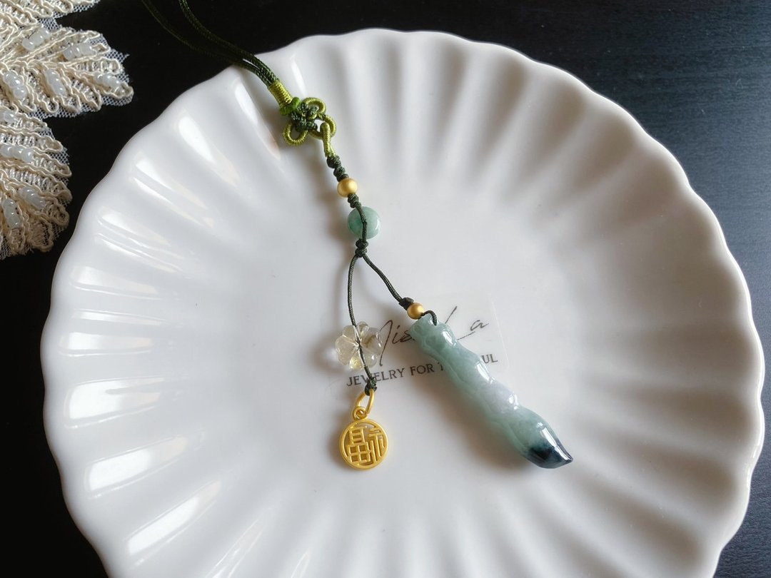 考试必胜 考运 天然缅甸玉翡翠 文昌笔 包挂 金榜题名 礼物 挂饰 - 手链/手环 - 玉石 绿色