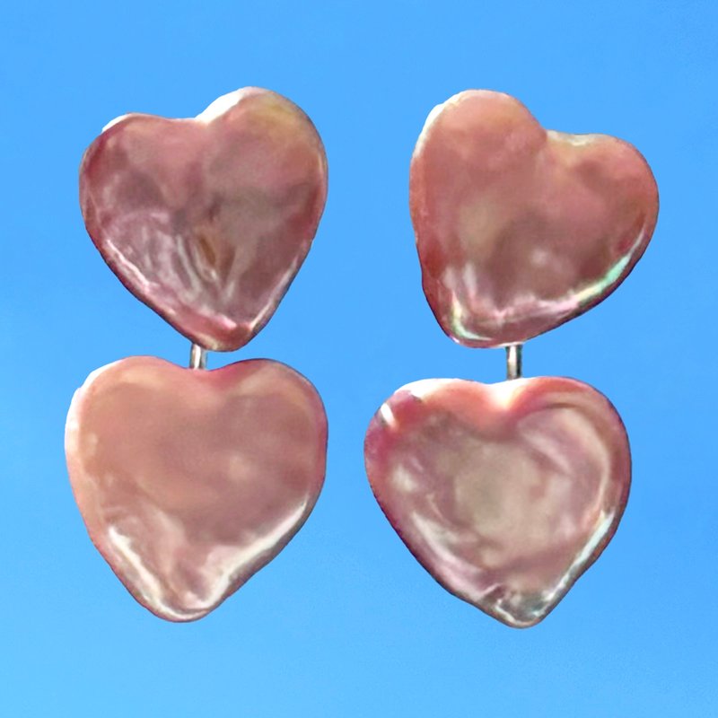 Tina 心形珍珠耳环 双戴式 – 纯银 - 耳环/耳夹 - 纯银 银色