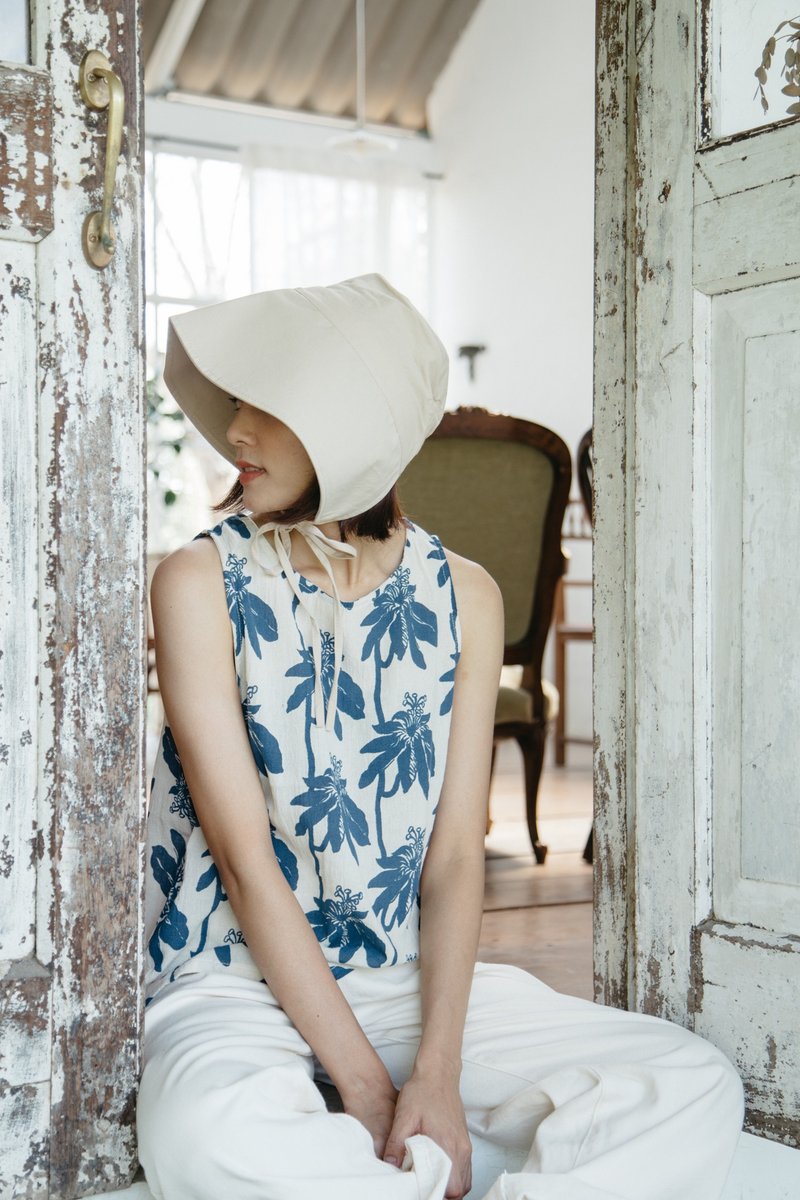 Mulmul vine tank top - 女装上衣 - 棉．麻 蓝色