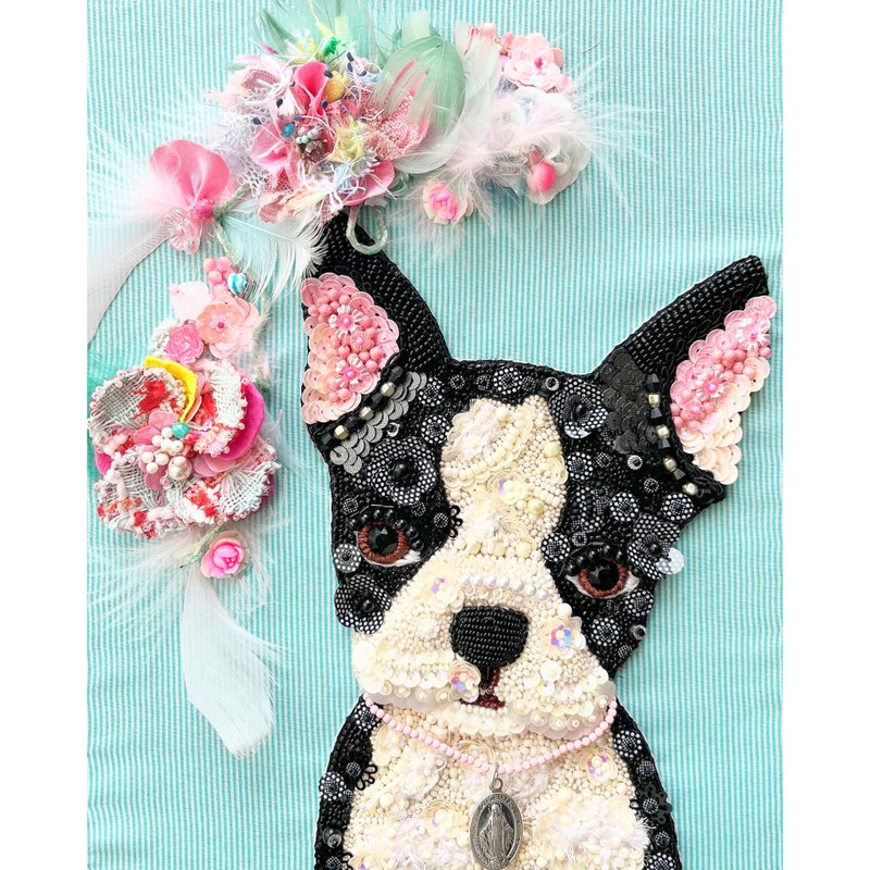 裱框的珠绣艺术　 狗　一起玩 - 墙贴/壁贴 - 绣线 多色