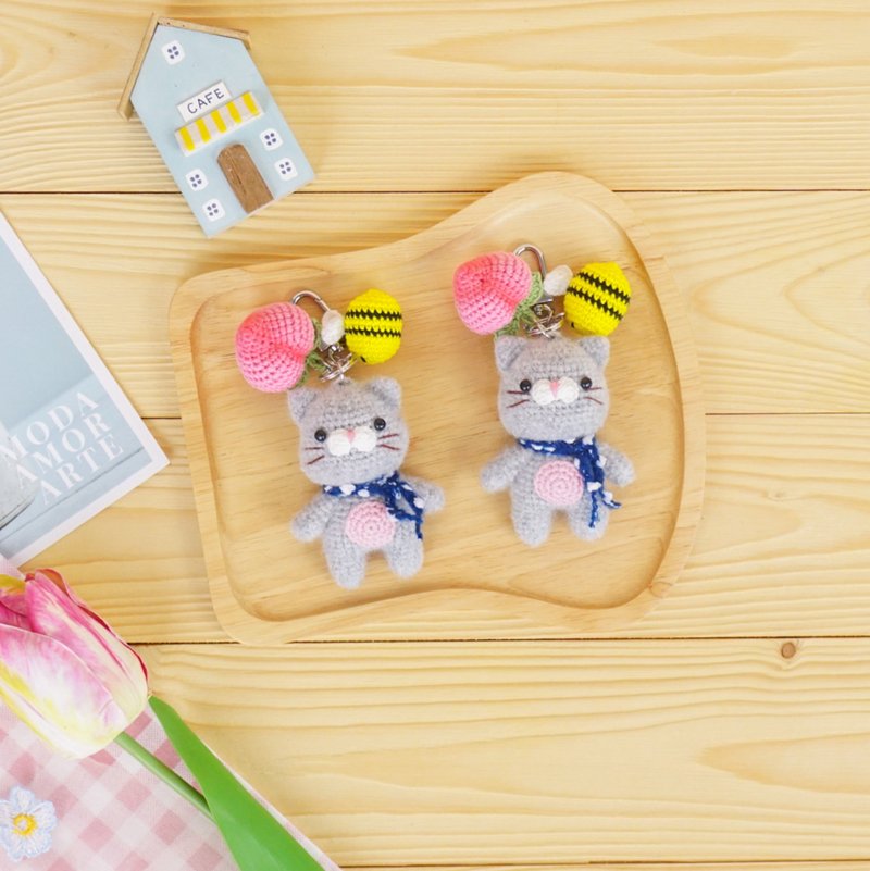 灰猫钥匙扣钩针娃娃手工礼品 - 钥匙链/钥匙包 - 棉．麻 灰色