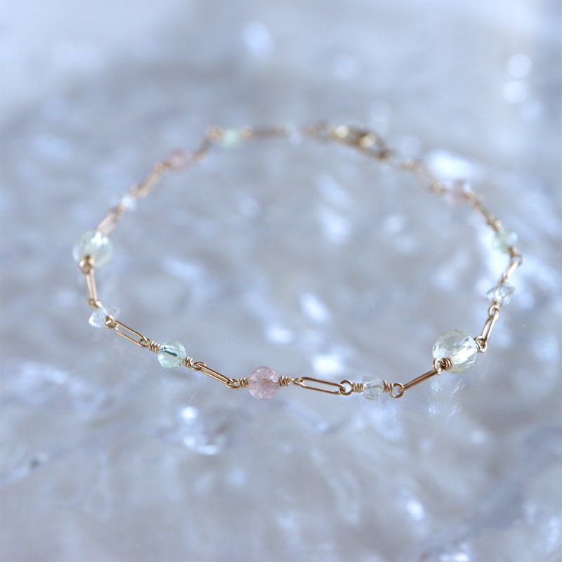 14KGF 草莓/葡萄/柠檬×赫基蒙水晶 天然石手链/脚链 夏日果汁 - 手链/手环 - 宝石 多色