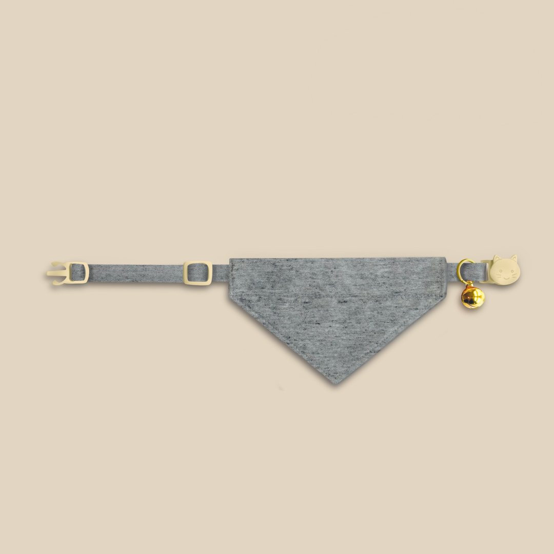 简约手工定制猫咪项圈 | NewLife Grey White Bandana Cat Collar - 项圈/牵绳 - 棉 灰色