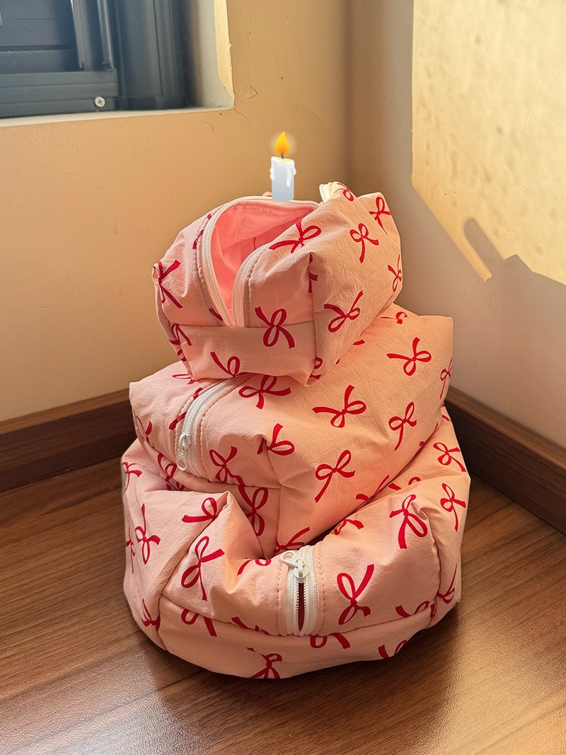 Sweetstore Supply 原创可爱清新甜美珊瑚粉结长条化妆品收纳包 - 化妆包/杂物包 - 棉．麻 红色