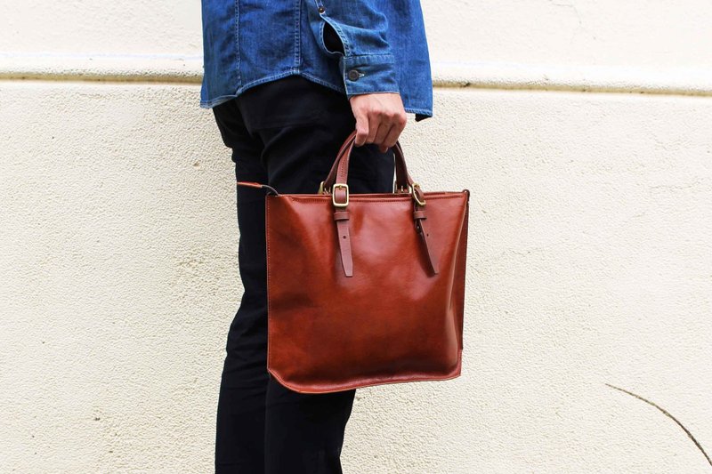 【VULCAN 托特公文包】意大利YANKEE 软植鞣革 三用托特包 - 手提包/手提袋 - 真皮 咖啡色