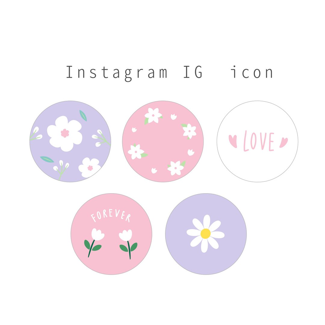 数位图档-IG精选限时动态封面 / IInstagram封面插画疗愈粉紫X5张 - 电脑手机桌布/贴图/App 图示 - 其他材质 