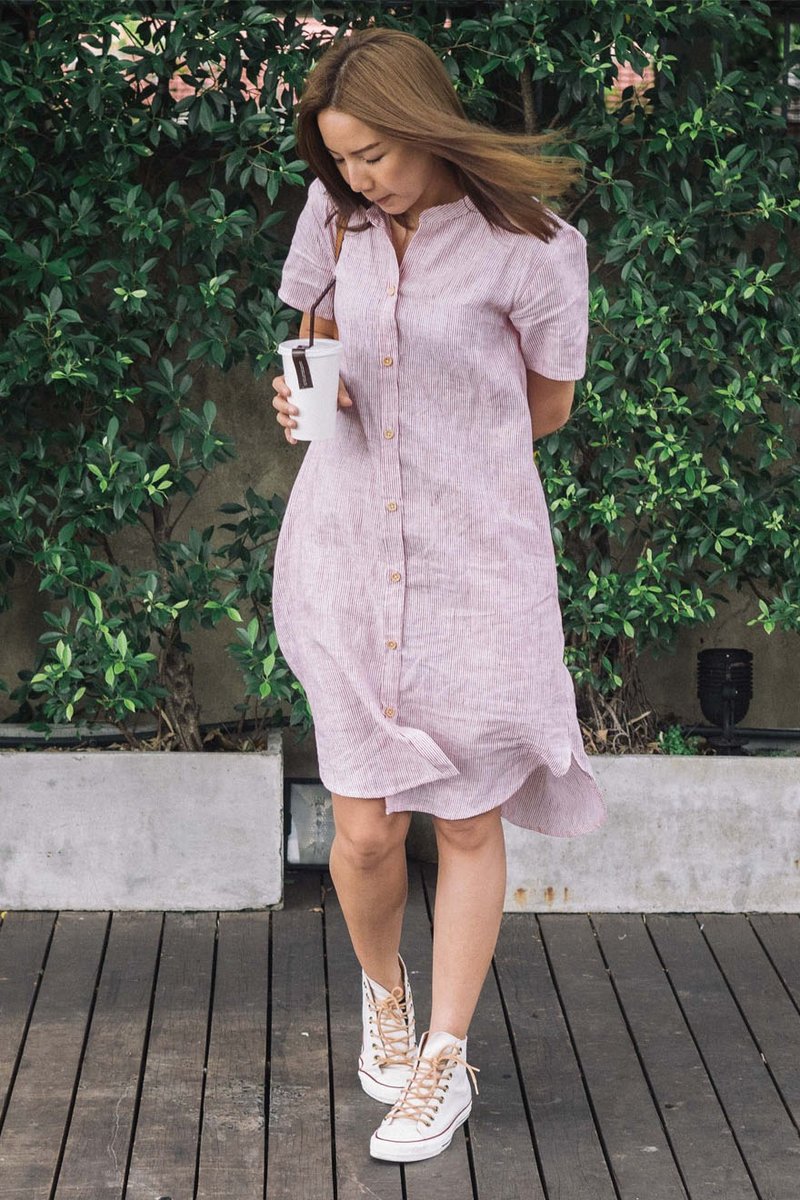 Teresa Red Shirt Dress - 洋装/连衣裙 - 亚麻 红色