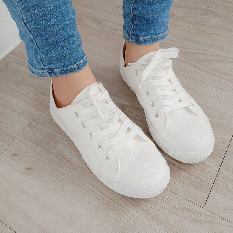 经典文青风小白鞋 8021H - 女款休闲鞋 - 人造皮革 白色