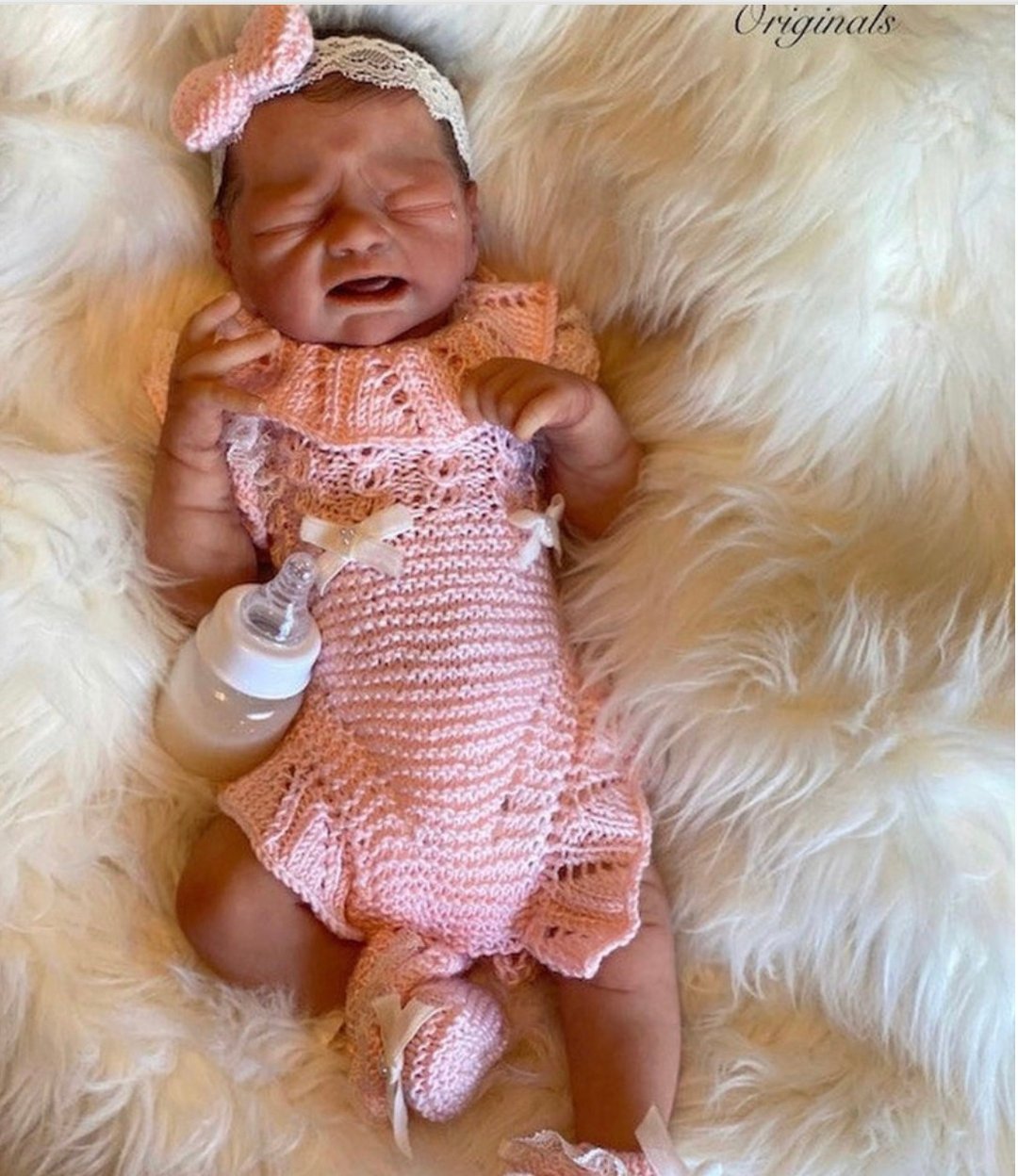 Pink hand knit clothing set for baby girl. Romper, shoes, headband. - 包屁衣/连体衣 - 其他材质 粉红色