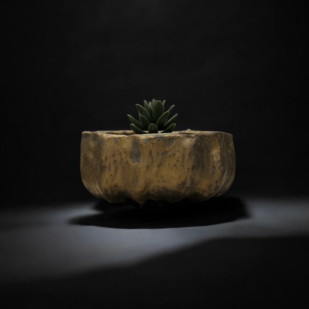 【 カク制陶 】古铜金手工陶盆 盆器 花盆 花器 花瓶 龙舌兰 块根 - 植栽/盆栽 - 陶 金色