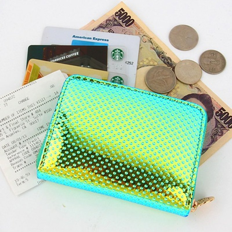 韩国Socharming- 迷幻点点风琴拉链短夹 Mistic Accordion Purse 零钱包_Green Blue - 零钱包 - 其他材质 