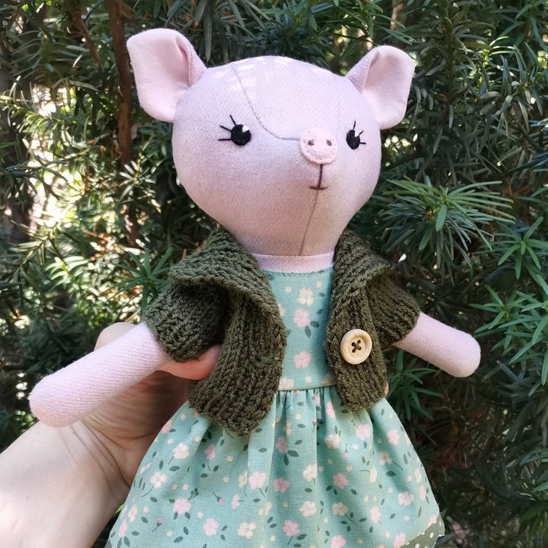 粉红猪女孩手工毛绒玩具羊毛填充小猪公仔 - 玩偶/公仔 - 羊毛 多色