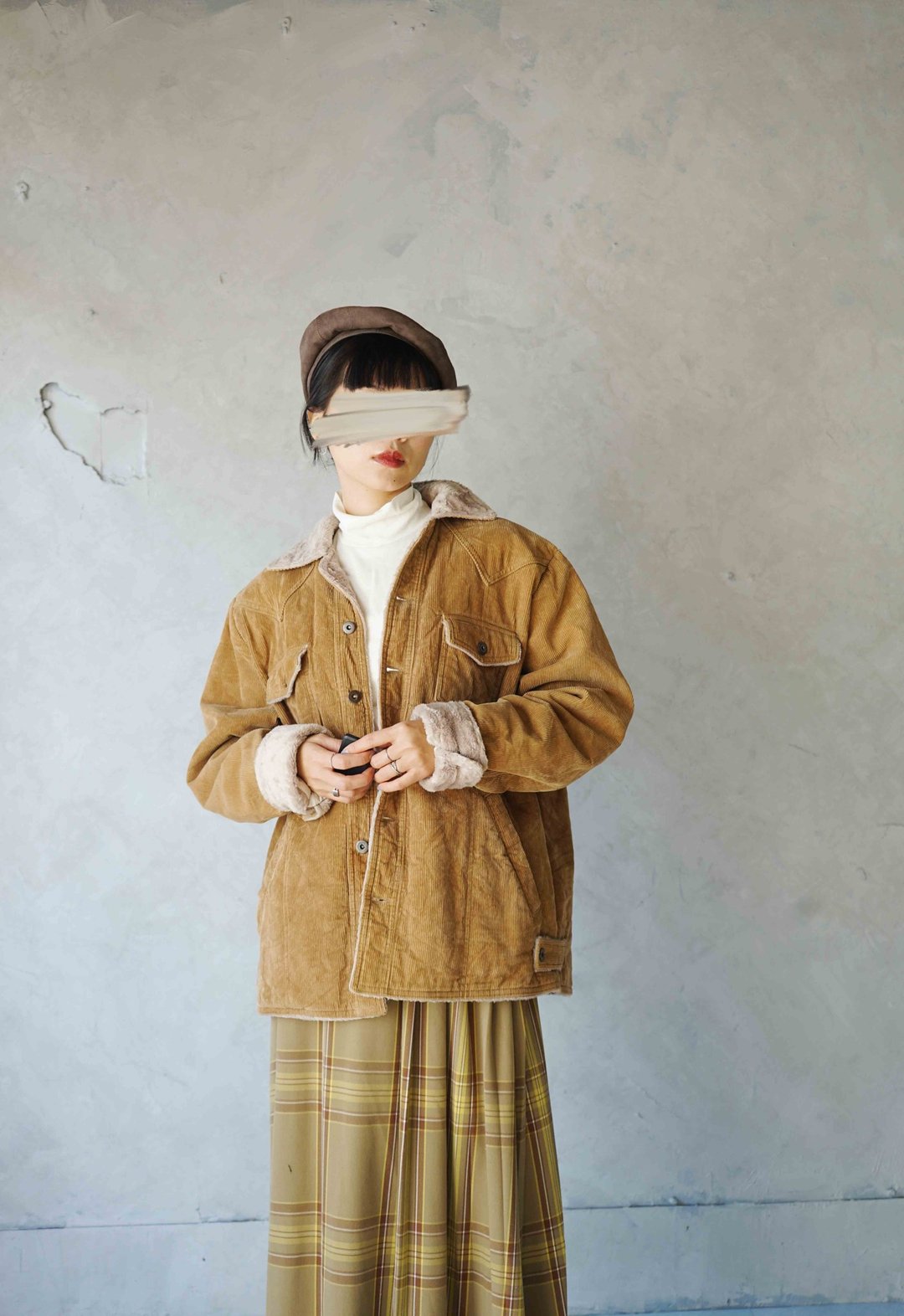 寻宝古着-焦糖棕细灯芯绒内绒毛oversize机车夹克 - 女装休闲/机能外套 - 棉 橘色