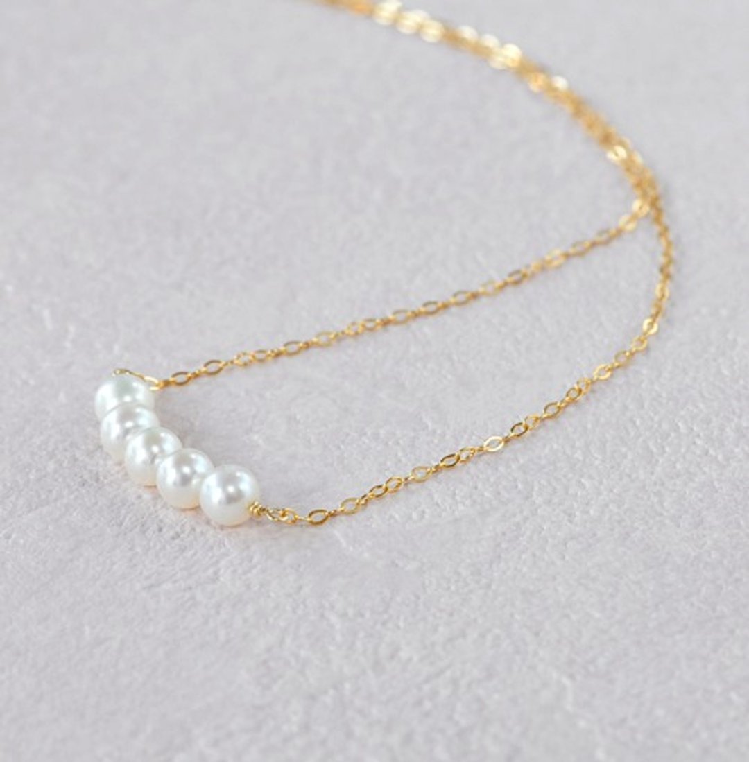 White pearl line necklace 14kgf - 项链 - 宝石 