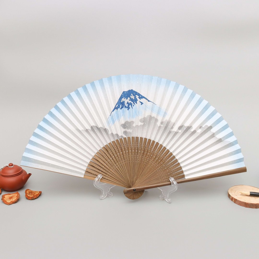 京都双面型折手绘京扇子-富士山与竹 - 扇子 - 纸 