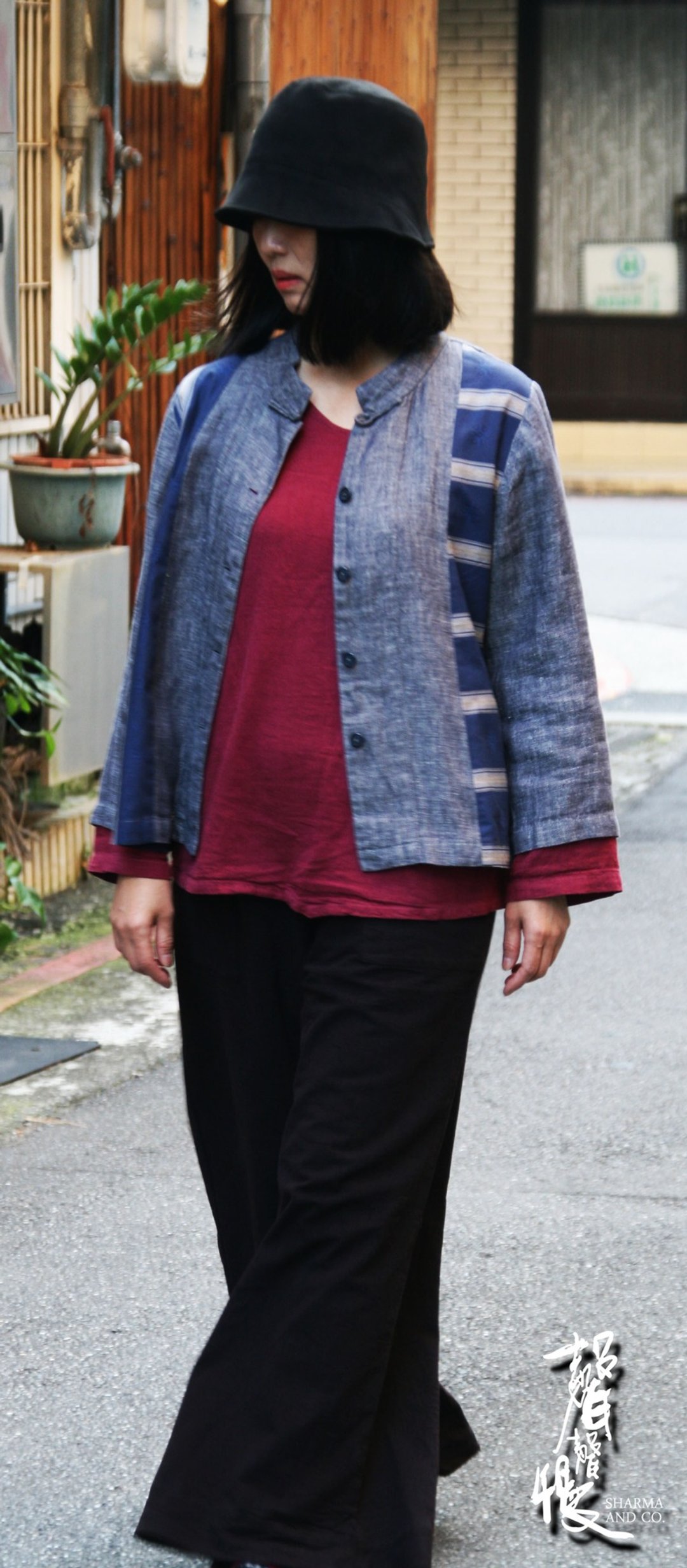 【声声慢】唐山装异色拼接长袖上衣 - 女装上衣 - 棉 蓝色