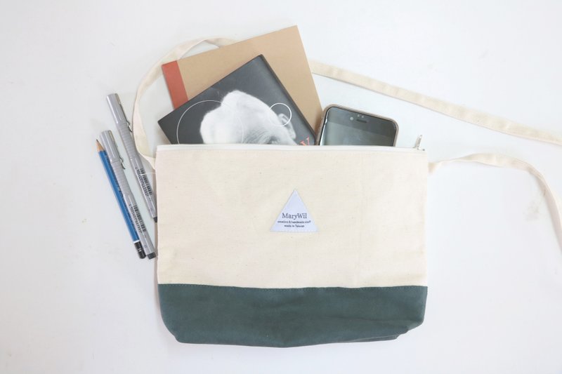 MaryWil你的幸运色拼接帆布侧背包-墨绿（现货供应） - 侧背包/斜挎包 - 棉．麻 绿色