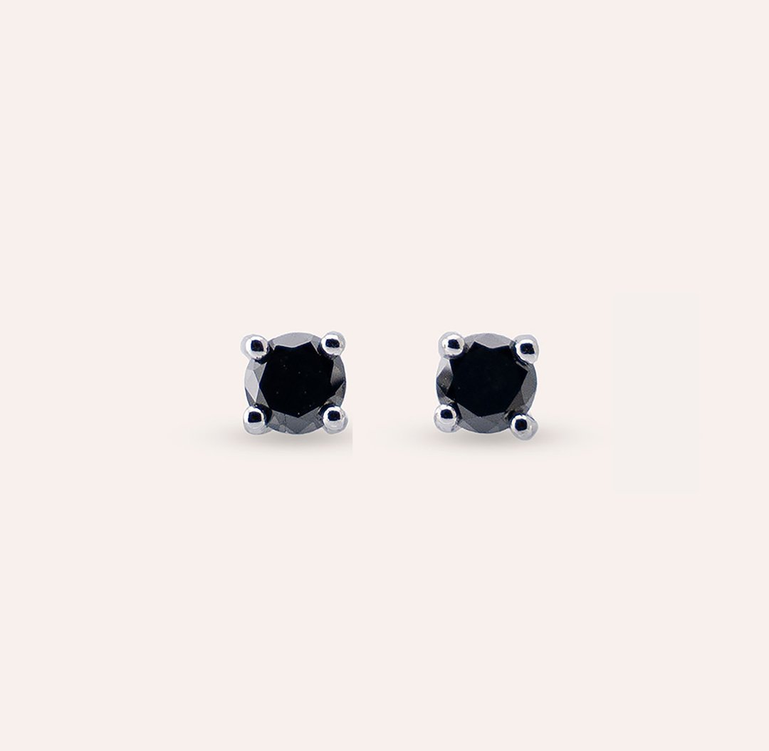 安珠 黑钻石 黑色 圆形 3mm 耳环 经典系列 Round E 宝石银饰 AND - 耳环/耳夹 - 银 黑色