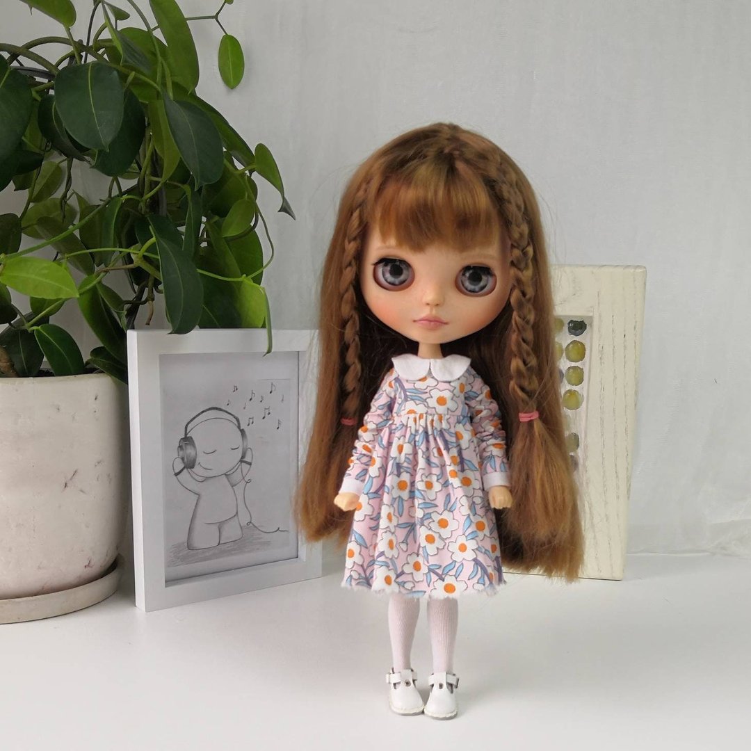 Light pink dress flowers Blythe doll. Outfit Blythe doll. Clothes Blythe doll - 玩偶/公仔 - 棉．麻 