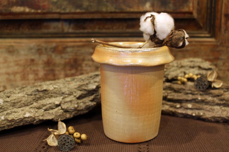 柴烧 | 金银彩直筒花器 - 花瓶/陶器 - 陶 橘色