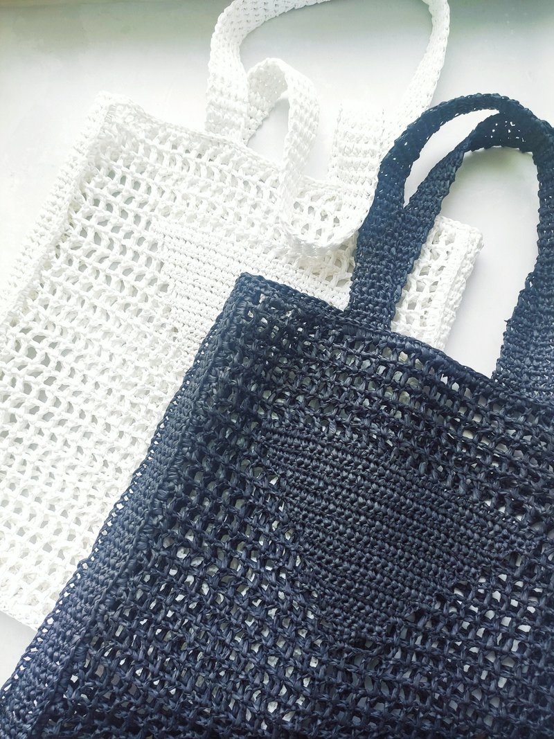 钩针编织手提包  钩针编织拉菲草网袋 - 手提包/手提袋 - 环保材料 黑色