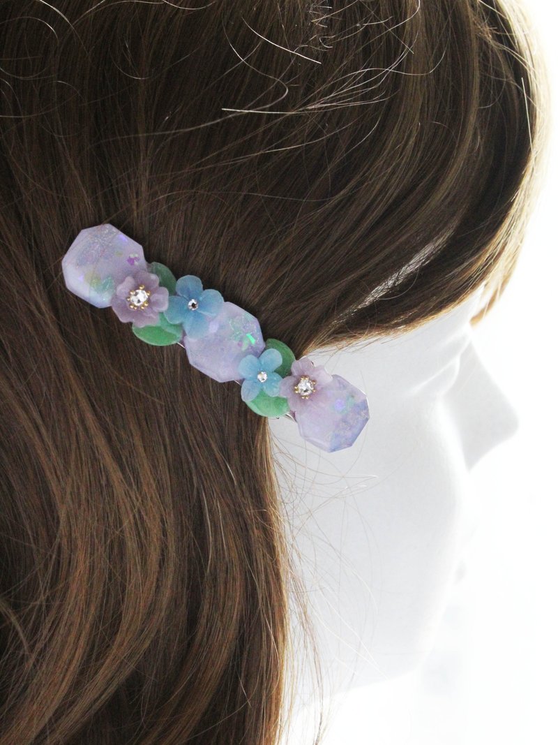 紫阳花 / 绣球花 黏土 手绘热缩板 前发夹 简约版 - 发饰 - 粘土 紫色