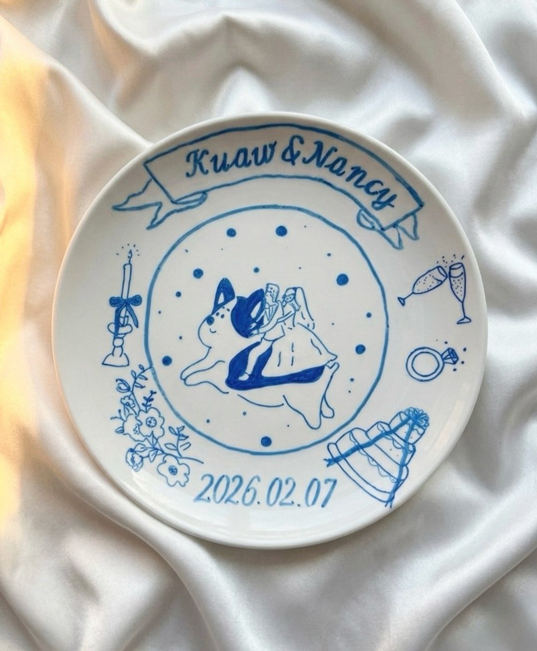 人像插画定制盘 婚礼礼物 情侣 结婚送礼 似颜绘 情人节 定制化 - 订制画像 - 瓷 白色