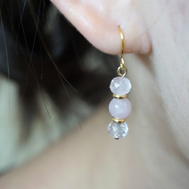 ll 限定特价 ll 桃花粉粉垂坠耳环 - 粉水晶 耳勾 耳夹 - 耳环/耳夹 - 半宝石 粉红色