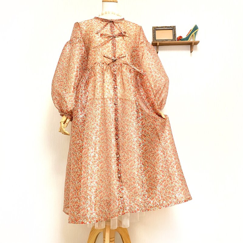 甜美小花 透纱 气球洋装 - 洋装/连衣裙 - 聚酯纤维 橘色