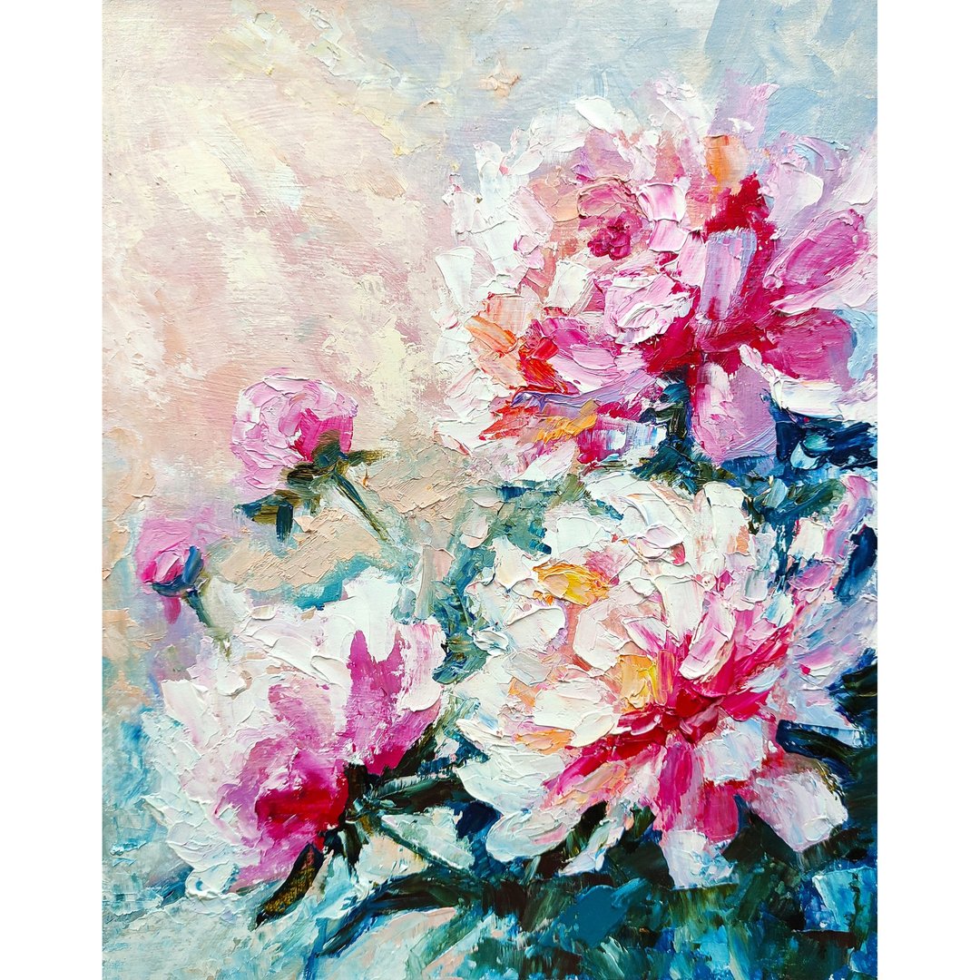 牡丹画、花卉原创艺术、花卉墙艺术、油画艺术品。油画, 油画原作 - 海报/装饰画/版画 - 其他材质 多色