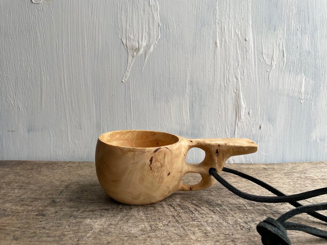 Kuksa Finnish cup Guksi from Birch burl Bushcraft Wooden Dishes Viking Kuksa Bow - 露营用品 - 木头 咖啡色