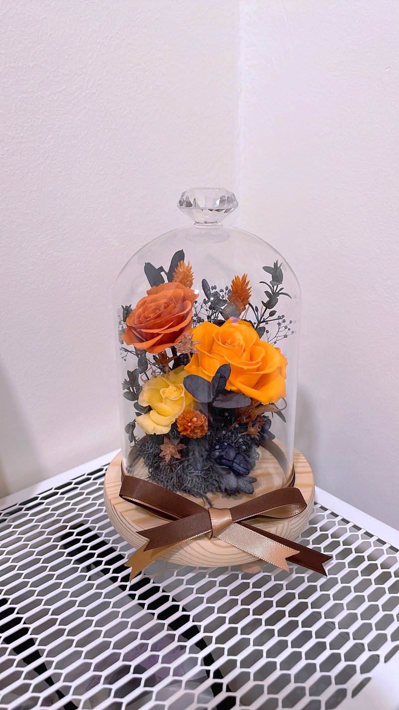 【万圣节单一现货】永生花玻璃钟罩/大-办公室、居家摆饰、节日礼 - 干燥花/捧花 - 植物．花 橘色