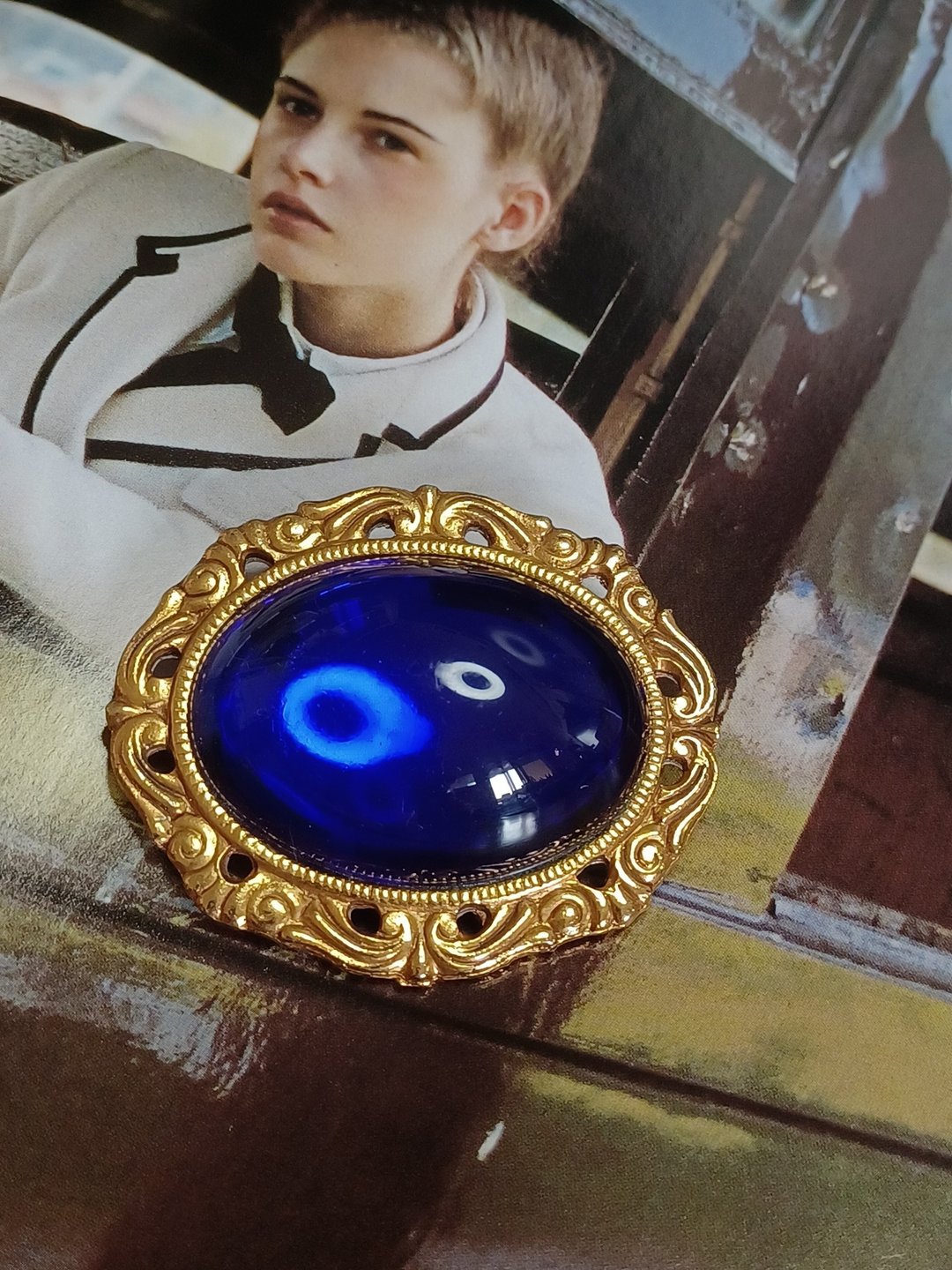 vintage jewelry 古董典雅胸针 蓝眼睛 - 胸针 - 其他金属 