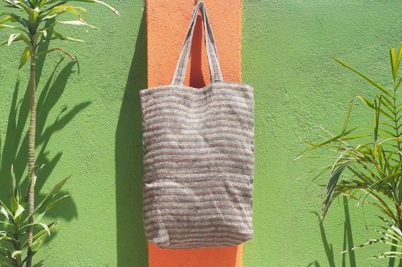 限量一件 天然棉麻手织布条纹轻便包 / 背包 / 侧背包 / 肩背包 / 旅行包 - 紫色 橘色 彩色条纹 - 侧背包/斜挎包 - 棉．麻 多色