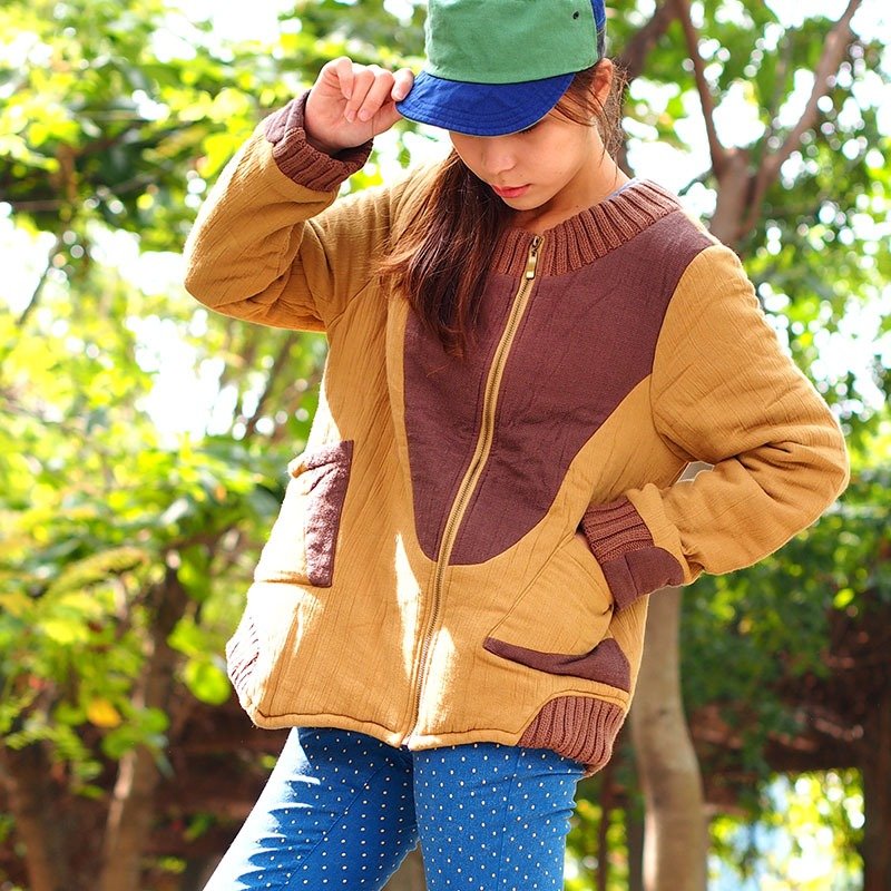 小牛村 Calf Village ├独创不撞衫┤不规则拼接 铺棉外套 {自由爱好者} 土黄 - 女装休闲/机能外套 - 棉．麻 黄色