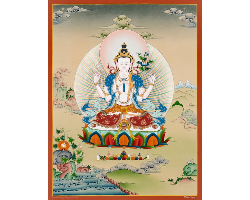 观世音菩萨唐卡画作 | 真实的西藏艺术  为您提供慈悲指导 - 墙贴/壁贴 - 其他材质 多色