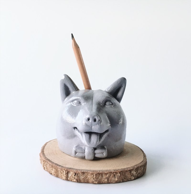 shiba head planter - 摆饰 - 树脂 灰色