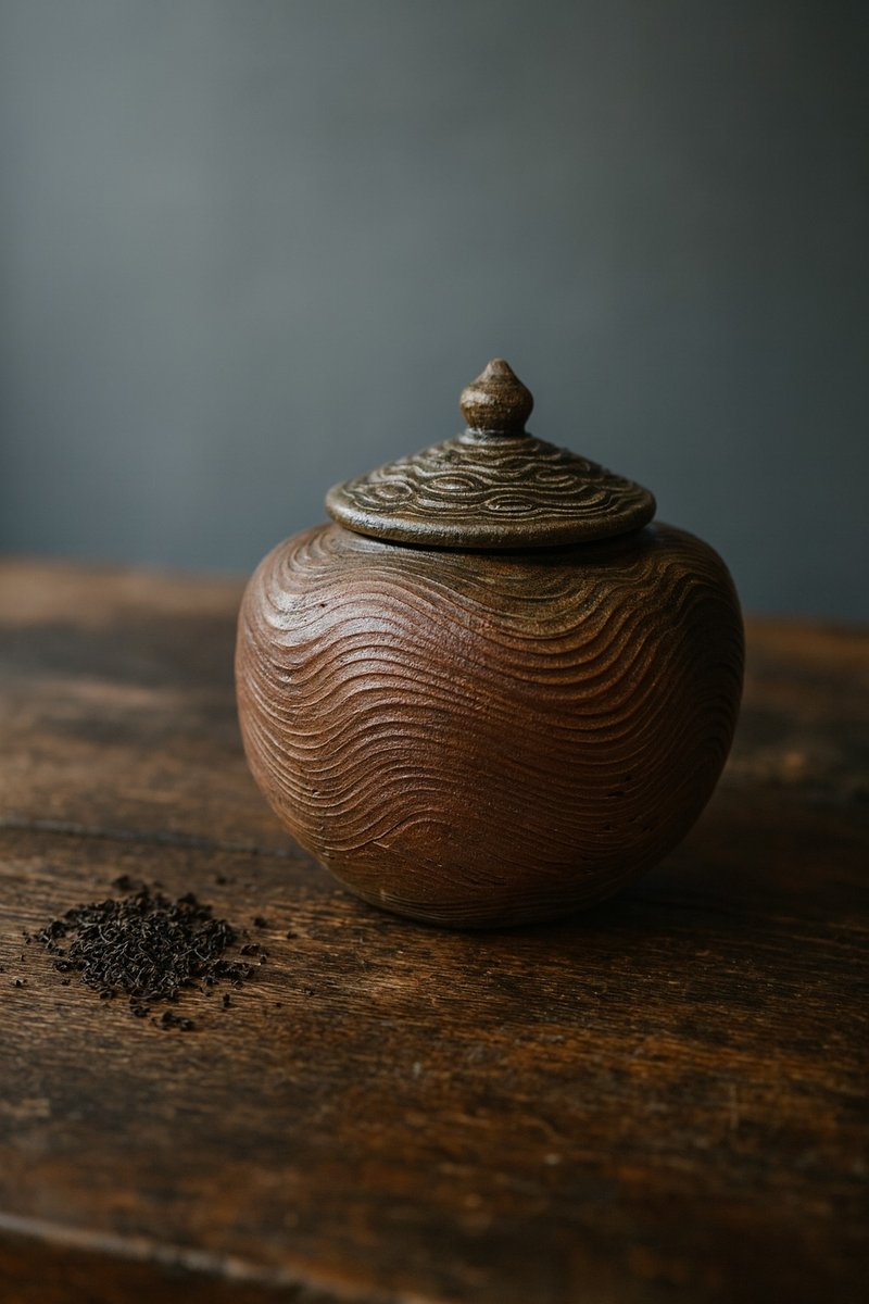 柴烧水波纹茶仓 / 半斤水波纹肌理茶仓 / 小平凡手作 - 其他 - 陶 卡其色