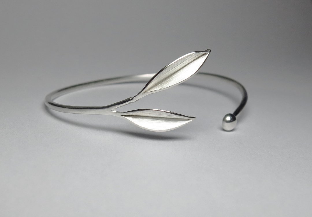 舞叶系列│二叶纯银手环| Silver·Handmade| 开放式 - 手链/手环 - 纯银 银色