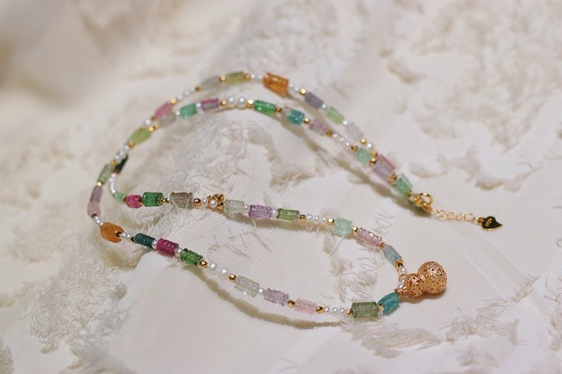 天然碧玺项链搭配淡水珍珠古法银葫芦福禄安康平安喜乐圣诞礼物 - 项链 - 水晶 