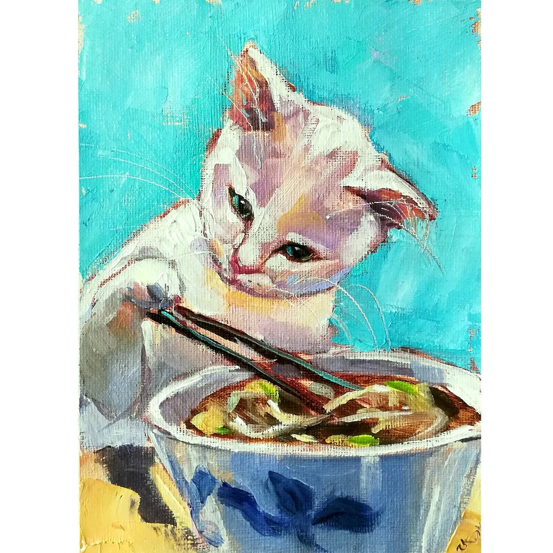 白猫原创油画宠物肖像动物艺术定制 - 海报/装饰画/版画 - 其他材质 多色